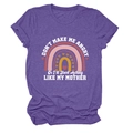 Detailed flat lay of purple crewneck T-shirt with vintage rainbow and heart graphic - S / Tops / Purple (White Text)
