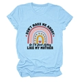 Women's light blue cotton t-shirt with rainbow graphic and Don't Make Me Angry text - S / Tops / Light Blue (Black Text)