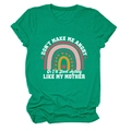 Close-up of green cotton t-shirt featuring rainbow print and humorous slogan text - S / Tops / Ink Green (White Text)