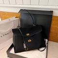 Sac fourre-tout chic en daim noir avec fermoir doré et coffret cadeau de luxe - Noir Mat Grand