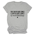 Detail of the inspirational black letter print and heart on a grey crewneck t-shirt - Light Gray (Black Font)