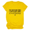 Bright yellow cotton T-shirt featuring You Can Do Hard Things motivational text print - Yellow (Black Font)