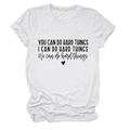 Flat lay of white crew neck t-shirt with black 'you can do hard things' quote and heart icon - White (Black Font)