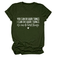 Detail of army green crewneck T-shirt with white You Can Do Hard Things slogan print - Army Green (White Font)