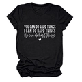 Detail of white motivational text print and heart icon on black cotton t-shirt - Black (White Font)