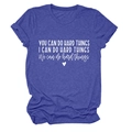 Detail of navy blue t-shirt fabric featuring You can do hard things white lettering - Retro Blue (White Font)