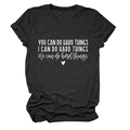 Detailed flat lay of dark gray crew neck T-shirt featuring motivational white typography - Heather Gray (White Font)