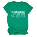 Detail of green cotton T-shirt featuring 'You Can Do Hard Things' white print and heart - Dark Green (White Font)