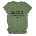 Close-up of sage green tee with You Can Do Hard Things motivational print and heart - Olive Green (Black Font)