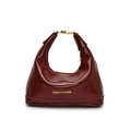 Deep red vintage soft leather dumpling handbag with golden buckle and sleek crescent handle - Red