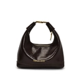Minimalist dark brown soft leather dumpling bag with gold buckle and hobo style shape - Brown