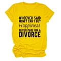 Detail of yellow cotton crewneck t-shirt with black happiness quote print and rolled sleeves - Yellow (Black Font)