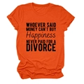 Detail of orange crew neck T-shirt with black humorous slogan print on the chest - Orange (Black Font)