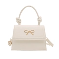 Elegante borsa a trapezio bianco crema con fiocco dorato e manico in pelle intrecciata - Bianco