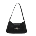 Minimalistische schwarze gewebte Schultertasche mit Vintage Silberstern-Schnalle im Retro-Look - Schwarz