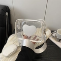 Borsa a tracolla trasparente in PVC bianco con toppa a cuore e cinturino in tessuto - Bianco