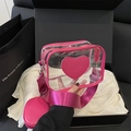Borsa a tracolla trasparente in PVC rosa con cuore, cinturino in nylon e mini borsellino - Rosso rosa