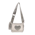 Borsa a tracolla trasparente in PVC con cuore grigio e mini pochette coordinata - Argento