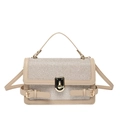 Beige Kontrast-Pailletten Handtasche mit goldenem Drehverschluss und Schultergurt - Khaki