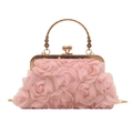 Borsa da sera rosa con petali di fiori 3D, manico dorato e chiusura con perline - Rosa