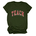 Detail of dark green t-shirt featuring TEACH letter print with strawberry pattern - Army Green