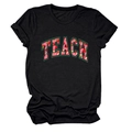 Close-up of black cotton T-shirt featuring TEACH letter print with strawberry graphic - Black