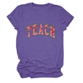 Detail of TEACH strawberry graphic print on purple heather cotton blend t-shirt - Purple