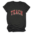 Women charcoal grey T-shirt featuring a TEACH graphic with red strawberry pattern fill - Black Heather Grey