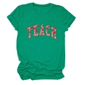 Detail of green cotton t-shirt featuring strawberry pattern letters with TEACH print - Dark Green