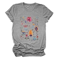 Dettaglio della stampa floreale artistica su una T-shirt grigia a maniche corte - S / grigio scuro