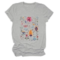 Dettaglio della stampa floreale artistica su una T-shirt grigia in cotone da donna - S / Grigio chiaro