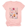 Detailed view of colorful watercolor floral print on pink cotton crewneck T-shirt - Pink