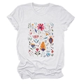 Detailed view of floral watercolor print on a white crew neck short sleeve T-shirt - White