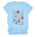 Light blue crew neck T-shirt with vibrant floral print pattern and short sleeves - Light Blue