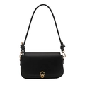 Franse vintage zwarte leren baguette tas met stijlvolle gouden sluiting en geknoopte riem - Zwart