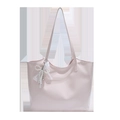 Large light pink tote bag with pearl bow pendant and soft synthetic leather finish - Pink With Pendant