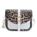 Fashionable leopard print saddle bag with white leather contrast and gold hardware detail - White