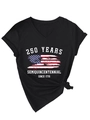 Macro shot of V-neck cotton T-shirt featuring American 250th anniversary graphic print - Black (White Print)