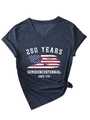 Detail of rolled sleeve and V-neckline on the 250 years semiquincentennial navy t-shirt - Navy Blue (White Print)