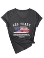 Detail of V-neck charcoal grey T-shirt with vintage American 250 years graphic and knotted hem - Heather Grey (White Print)