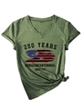 Detail of army green V-neck T-shirt with US flag print and side-knot hem detail - Olive Green (Black Print)
