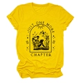Detail of screen-printed gothic skeleton reading graphic on a yellow cotton t-shirt - Yellow (Black Text)