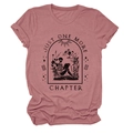 Detail of dark academia skeleton reading graphic on dusty pink cotton t-shirt - Rose Gold (Black Text)