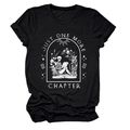 Detail of Just One More Chapter graphic print with skeleton reading in a floral frame - Black (White Text)