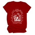 Close-up of skeleton reading on books print and Just One More Chapter text on red tee - Red (White Text)