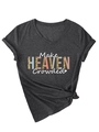 Detail of V-neck T-shirt showing rolled sleeves and colorful leopard print lettering - S / Black Heather Grey