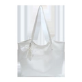 Minimalist white tote bag in matte faux leather featuring a lace bow and pearl pendant - White With Pendant