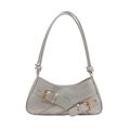 Silver crescent underarm bag with decorative belt straps and golden metal buckles - Silver