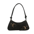 Minimalist black matte underarm bag with gold metallic buckles and decorative eyelets - Black