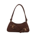 Chic dark brown underarm baguette bag with decorative straps and gold metal buckles - Brown